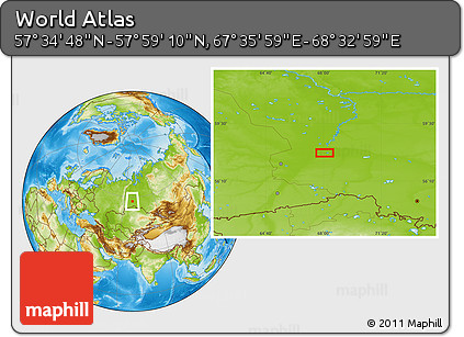 Physical Location Map of the Area around 57° 46' 59" N, 68° 4' 29" E
