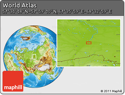 Physical Location Map of the Area around 57° 46' 59" N, 68° 4' 29" E