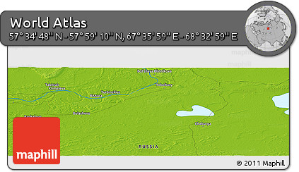 Physical Panoramic Map of the Area around 57° 46' 59" N, 68° 4' 29" E