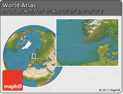 Satellite Location Map of the Area around 57° 46' 59" N, 6° 1' 30" E