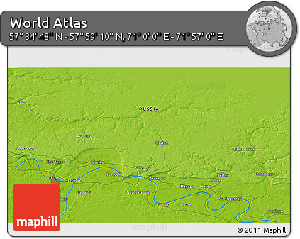Physical 3D Map of the Area around 57° 46' 59" N, 71° 28' 29" E
