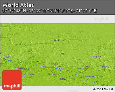 Physical 3D Map of the Area around 57° 46' 59" N, 71° 28' 29" E