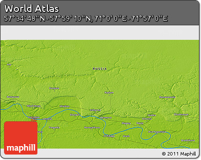 Physical 3D Map of the Area around 57° 46' 59" N, 71° 28' 29" E