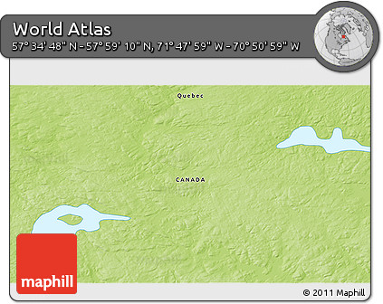 Physical 3D Map of the Area around 57° 46' 59" N, 71° 19' 29" W
