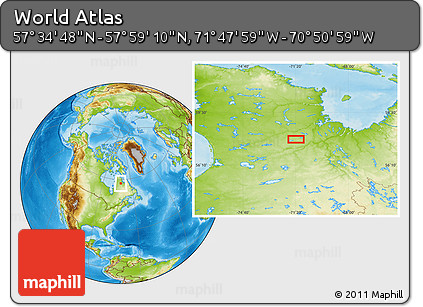 Physical Location Map of the Area around 57° 46' 59" N, 71° 19' 29" W