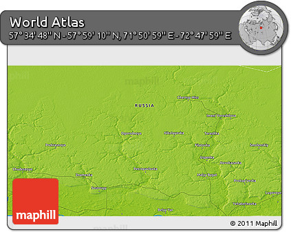 Physical 3D Map of the Area around 57° 46' 59" N, 72° 19' 29" E