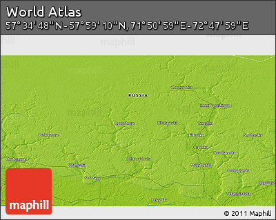 Physical 3D Map of the Area around 57° 46' 59" N, 72° 19' 29" E