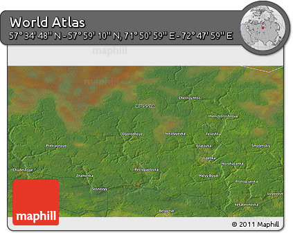 Satellite 3D Map of the Area around 57° 46' 59" N, 72° 19' 29" E