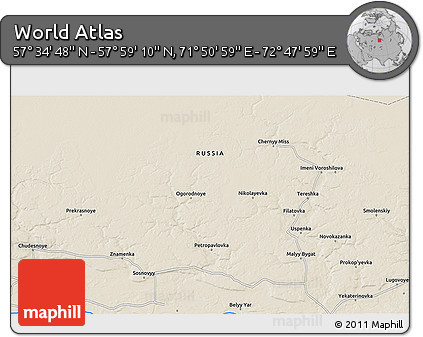 Shaded Relief 3D Map of the Area around 57° 46' 59" N, 72° 19' 29" E