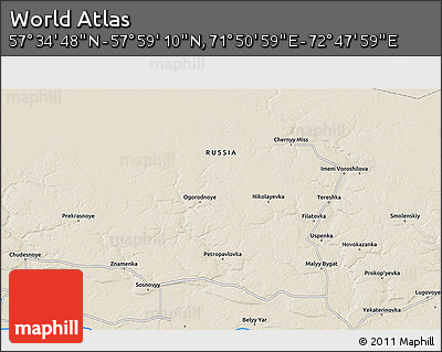Shaded Relief 3D Map of the Area around 57° 46' 59" N, 72° 19' 29" E