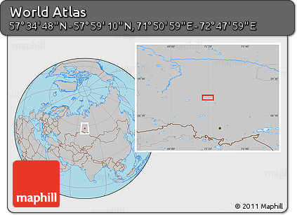 Gray Location Map of the Area around 57° 46' 59" N, 72° 19' 29" E