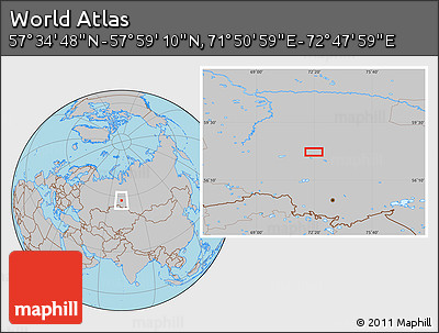 Gray Location Map of the Area around 57° 46' 59" N, 72° 19' 29" E