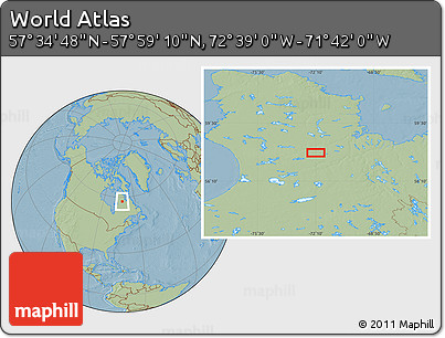 Savanna Style Location Map of the Area around 57° 46' 59" N, 72° 10' 30" W, hill shading