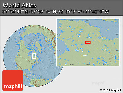 Savanna Style Location Map of the Area around 57° 46' 59" N, 72° 10' 30" W, hill shading