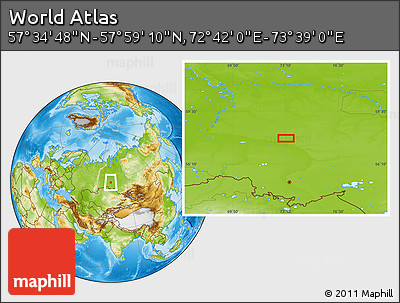 Physical Location Map of the Area around 57° 46' 59" N, 73° 10' 30" E