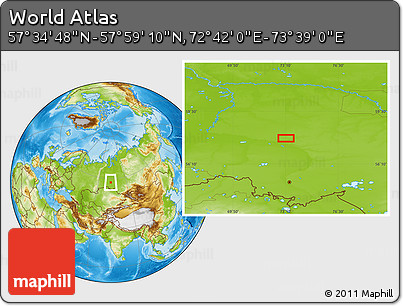 Physical Location Map of the Area around 57° 46' 59" N, 73° 10' 30" E