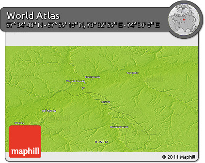Physical 3D Map of the Area around 57° 46' 59" N, 74° 1' 30" E