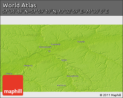Physical 3D Map of the Area around 57° 46' 59" N, 74° 1' 30" E