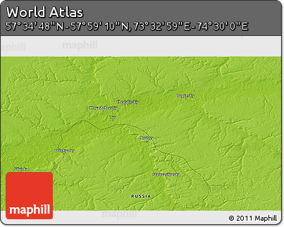 Physical 3D Map of the Area around 57° 46' 59" N, 74° 1' 30" E