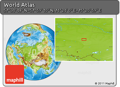 Physical Location Map of the Area around 57° 46' 59" N, 74° 52' 30" E