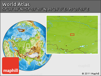Physical Location Map of the Area around 57° 46' 59" N, 74° 52' 30" E