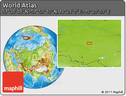 Physical Location Map of the Area around 57° 46' 59" N, 74° 52' 30" E