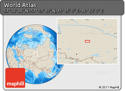 Shaded Relief Location Map of the Area around 57° 46' 59" N, 75° 43' 29" E