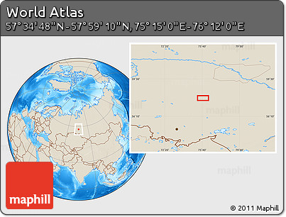 Shaded Relief Location Map of the Area around 57° 46' 59" N, 75° 43' 29" E