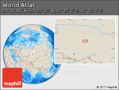 Shaded Relief Location Map of the Area around 57° 46' 59" N, 75° 43' 29" E