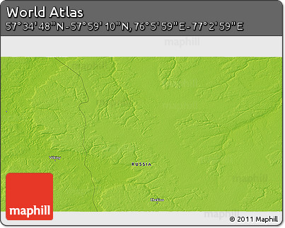 Physical 3D Map of the Area around 57° 46' 59" N, 76° 34' 29" E
