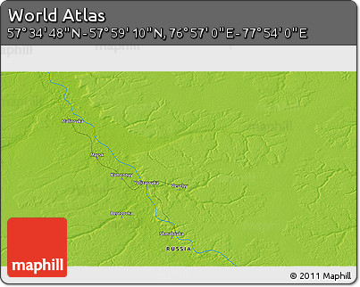 Physical 3D Map of the Area around 57° 46' 59" N, 77° 25' 30" E