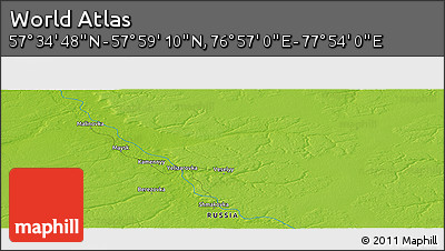 Physical Panoramic Map of the Area around 57° 46' 59" N, 77° 25' 30" E