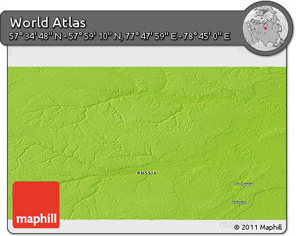 Physical 3D Map of the Area around 57° 46' 59" N, 78° 16' 30" E