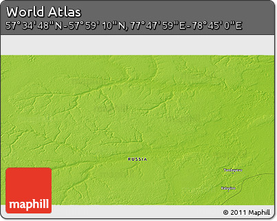 Physical 3D Map of the Area around 57° 46' 59" N, 78° 16' 30" E