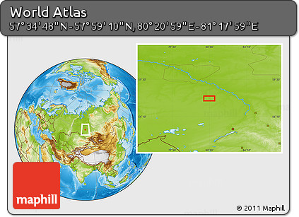 Physical Location Map of the Area around 57° 46' 59" N, 80° 49' 29" E