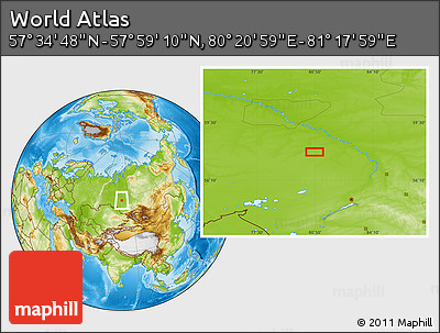 Physical Location Map of the Area around 57° 46' 59" N, 80° 49' 29" E