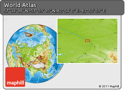 Physical Location Map of the Area around 57° 46' 59" N, 83° 22' 30" E