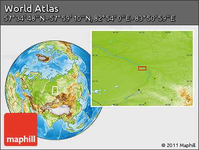 Physical Location Map of the Area around 57° 46' 59" N, 83° 22' 30" E