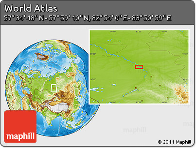 Physical Location Map of the Area around 57° 46' 59" N, 83° 22' 30" E