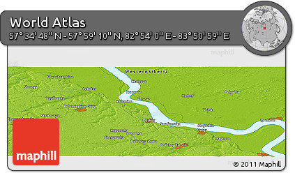Physical Panoramic Map of the Area around 57° 46' 59" N, 83° 22' 30" E