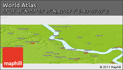 Physical Panoramic Map of the Area around 57° 46' 59" N, 83° 22' 30" E