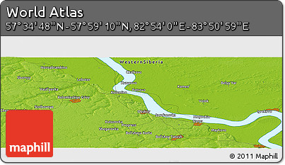 Physical Panoramic Map of the Area around 57° 46' 59" N, 83° 22' 30" E