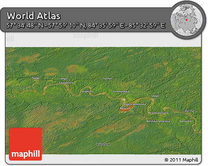 Satellite 3D Map of the Area around 57° 46' 59" N, 85° 4' 29" E