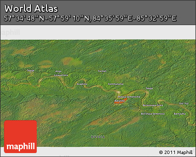 Satellite 3D Map of the Area around 57° 46' 59" N, 85° 4' 29" E