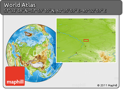 Physical Location Map of the Area around 57° 46' 59" N, 85° 4' 29" E