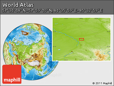 Physical Location Map of the Area around 57° 46' 59" N, 85° 4' 29" E