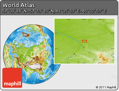 Physical Location Map of the Area around 57° 46' 59" N, 85° 4' 29" E