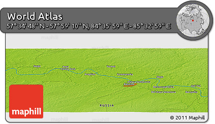 Physical Panoramic Map of the Area around 57° 46' 59" N, 85° 4' 29" E