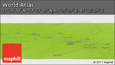 Physical Panoramic Map of the Area around 57° 46' 59" N, 85° 4' 29" E