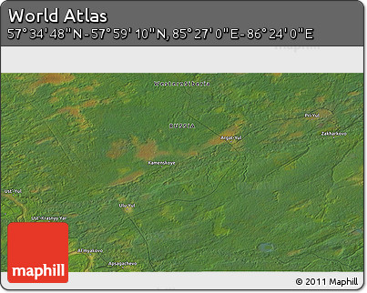 Satellite 3D Map of the Area around 57° 46' 59" N, 85° 55' 30" E